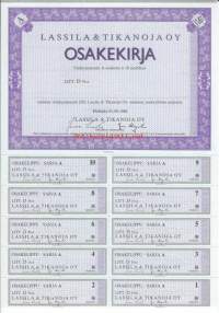 Lassila&amp;Tikanoja Oy    Litt D  50x10 mk   , osakekirja, Helsinki 1.8.1988 - Lassila &amp; Tikanoja on erikoistunut ympäristönhuoltoon sekä kiinteistöjen ja