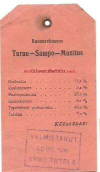Turun-Sampo-Munitus kananrehuseos 1934 - tuotemerkki