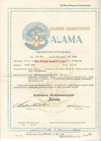 Keskinäinen Henkivakuutusyhtiö Salama henkivakuutuskirja 1924    - vakuutuskirja