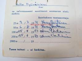 Uintikirja uintisuoritusmerkkeineen 1971-73