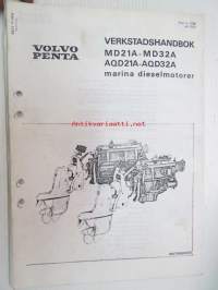 Volvo Penta MD21A - MD32A AQD21A - AQD32A marina dieselmotorer verkstadshandbok, korjaamokäsikirja ruotsiksi, kopio