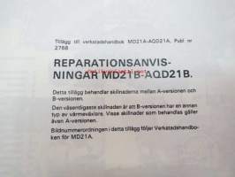 Volvo Penta MD21A - MD32A AQD21A - AQD32A marina dieselmotorer verkstadshandbok, korjaamokäsikirja ruotsiksi, kopio