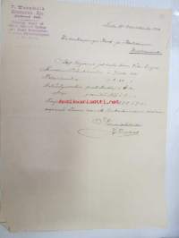 J. Torckell Kruthandel Åbo, Turku / Uudenkaupungin Kone- ja Rautakauppa, Uusikaupunki, 15.11.1910 -asiakirja