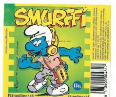 Smurffi Päärynälimonaadi -  juomaetiketti