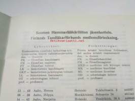 Suomen hammaslääkäriliitto jäsenluettelo 1953 - Finlands tandläkarsförbund medlemsförteckning 1953