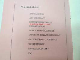 Sälinkään Paja - omistaa Veljekset Aalto - Kuvasto ja hinnat 1.4.1963; Saunanuunit, Atomikiuas, Betonisekoitin, Betoni- ja puutarhakärry, Traktoritalikko