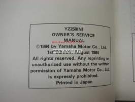 Yamaha YZ250 (N) owner´s service manual -käyttäjän huolto-ohjekirja englanniksi