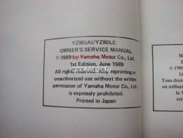 Yamaha YZ80(A) YZ80LC owner´s service manual -käyttäjän huolto-ohjekirja englanniksi