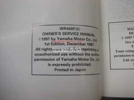 Yamaha WR400F(K) owner´s service manual -käyttäjän huolto-ohjekirja englanniksi