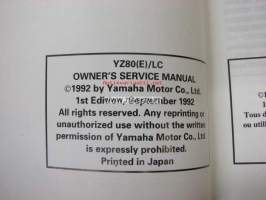 Yamaha YZ80(E)/LC owner´s service manual -käyttäjän huolto-ohjekirja englanniksi