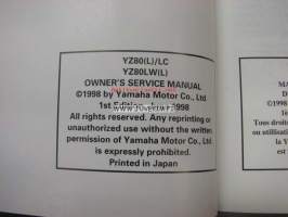 Yamaha YZ80(L)/LC YZ80LW(L) owner´s service manual -huolto-ohjekirja englanniksi