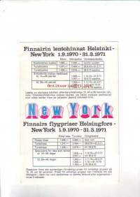Jokamiehen hinnat Amerikkaan - Finnairin lentohinnat Helsinki-New York 1.9.1970-31.3.1971