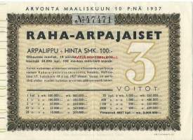 Raha-arpajaiset  3 /1937 arpalippu