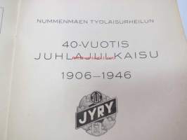 Nummenmäen työläisurheilun 40-vuotis Juhla-Julkaisu 1906-1946, sis. mm. seur. artikkelit; Eino Lehtinen - Neljä vuosikymmentä työläisurheilutoimintaa