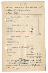 Debetsedel å kyrkliga utskulder - Kuitti kirkollisveroista  Karjaa / Karis  1905 - firmalomake