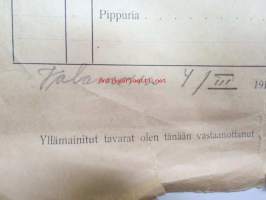 3:s Rannikkotykistöpataljoona - Passitus / Varastomääräys &quot;Lähetetään 4:lle Patterille 7 p:vän muona... 84 annosta&quot; - Valamossa 4/III 1919 allekirjoitus M.