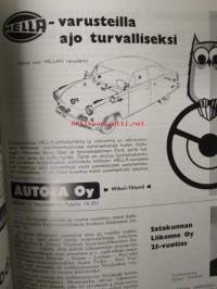 Suomen Autolehti 1961 nr 4, sis. mm. seur. artikkelit / kuvat / mainokset; Kannessa Kuormakone Oy 17.500 nummi-kippi, Levacar-pintaliitäjä Bilia:n vetonumerona,