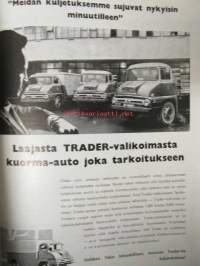 Suomen Autolehti 1961 nr 4, sis. mm. seur. artikkelit / kuvat / mainokset; Kannessa Kuormakone Oy 17.500 nummi-kippi, Levacar-pintaliitäjä Bilia:n vetonumerona,