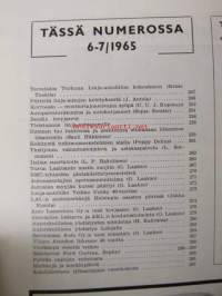 Suomen Autolehti 1965 nr 6-7, Linja-autoliike Veikko Uotila 40-vuotias, Linja-autojen kehitys - Volvon näkökulma, Bendix-levyjarrut, Turun Laatuauto uusiin suojiin