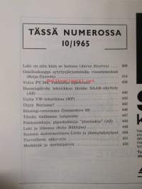 Suomen Autolehti 1965 nr 10, sis. mm. seur. artikkelit / kuvat / mainokset;   Büssing-vetovaunu Commodore SS, Saab näyttely, Oskilloskooppi sytytysjärjestelmän