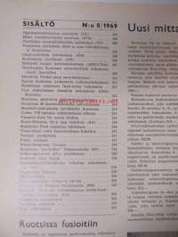 Suomen Autolehti 1969 nr 8, sis. mm. seur. artikkelit / kuvat / mainokset;   Ford Maverick, Kotimainen nivelbussi, Linja-auoliiton liittokokous, katso sisältö