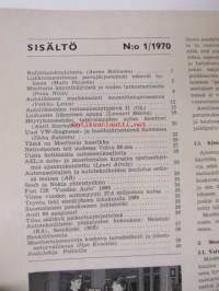 Suomen Autolehti 1970 nr 1, sis. mm. seur. artikkelit / kuvat / mainokset; Audi 60, Vuoden auto Fiat 128 1969, Saab ja Nokia yhteistyöhön, Nelivetoinen teli Volvo