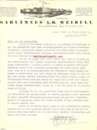 Garvämnes Ab Weibull Landskrona 1940  liikekirje  - firmalomake 2 kpl