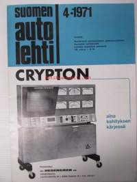 Suomen Autolehti 1971 nr 4, sis. mm. seur. artikkelit / kuvat / mainokset;    Volkswagen käänteentekevä uuttuus K 70, Renkaiden kehityksestä, katso sisältö