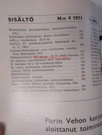 Suomen Autolehti 1971 nr 4, sis. mm. seur. artikkelit / kuvat / mainokset;    Volkswagen käänteentekevä uuttuus K 70, Renkaiden kehityksestä, katso sisältö