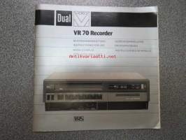 Dual VR 70 Videocassette recorder VHS videonauhuri -käyttöohjekirja