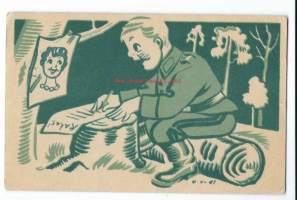 Kirje rakkaalle sieltä jostain  - sotilaspostikortti sign U V 41 kulkenut 1944