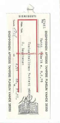 Ensimmäinen  Apteekki  Tampere - resepti signatuuri  1968