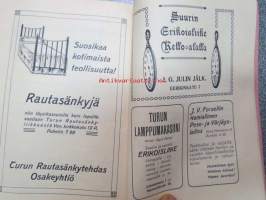 Turun Lehden kalenteri w. 1910 -lehden tilaajille ennen joulua jaettu kirja, jossa eri artikkeleita