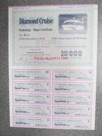 Diamond Cruise Osakekirja Share Certificate Litt. K 10 000 kantaosaketta à 10 mk 10 000 Ordinary shares, Helsinki 18.5.1990 SPECIMEN -osakekirja