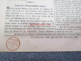 Missions-Tidning 1852 nr 8, ruotsinkielinen lähetyslehti, hyvä postitaksaleimaus