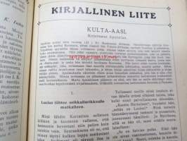 Nuori voima 1910 -sidottu vuosikerta, sisältää varsinaiset lehdet + Kirjallinen liite + Nuorison oma liite -sivustot