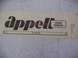 Appell varje fredag Huvudred Torsten Aminoff  27.3.1949 , sanomalehden nimiotsikko leike / sanomalehtien ilmoituskeskus