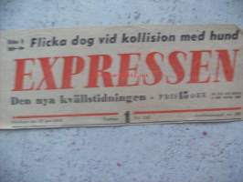 Expressen Stockholm 18.6.1945  , sanomalehden nimiotsikko leike / sanomalehtien ilmoituskeskus