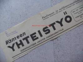 Hämeen Yhteistyö Demokraattisen väen äänenkannattaja 30.6.1949  , sanomalehden nimiotsikko leike / sanomalehtien ilmoituskeskus