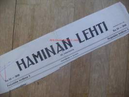 Haminan Lehti 3.6.1949 , sanomalehden nimiotsikko leike / sanomalehtien ilmoituskeskus