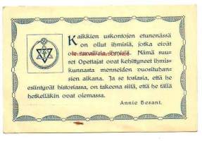 Teosofia - mainospostikortti kulkematon