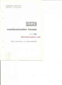 LAME maatalouskoneiden hinnasto 1964 /kultivaattori, traktoritalikko yms