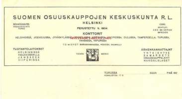 Suomen Osuuskauppojen Keskuskunta 1930 - firmalomake