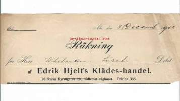 Edrik Hjelt´s Klädes-handel  Åbo, Räkning   1902 - firmalomake yläosa