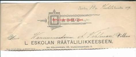 L Eskola Räätälinliike  Turku 1899 - firmalomake yläosa