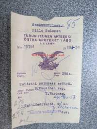 Turun Itäinen Apteekki, 29.8.1958 -apteekkisignatuuri