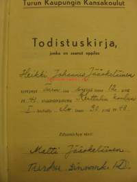Todistuskirja Turun Kaupungin Kansakoulut