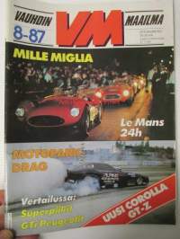 Vauhdin maailma 1987 nr 8, sis. mm. seur. artikkelit / kuvat / mainokset; mm. Formula 1 Paul Ricard Ranska ja USA Detroit, Le Mans 24h, Jaguar Le Mansin historian