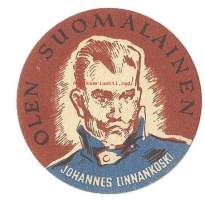 Johannes Linnankoski / Olen suomalainen   -  rintamerkki  pahvia  45 mm
