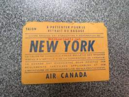 Trans-Canada Air Lines / Air Canada Baggage check tag 64-45-64 New York -matkalaukun selvityslippu